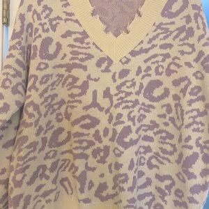 Purple Leopard Frayed Sweater